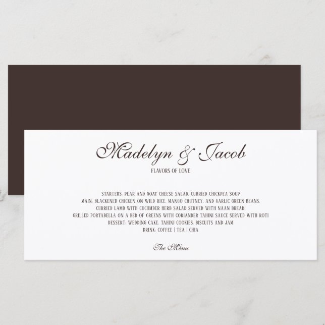 Menú de Boda Clásico Marrón (Anverso / Reverso)