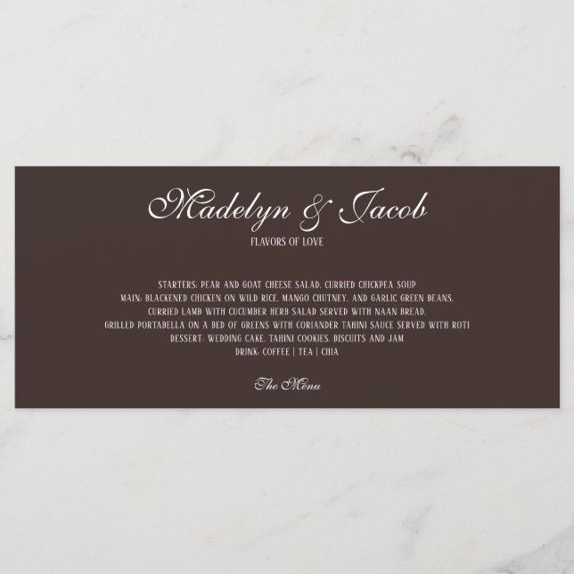 Menú de Boda Clásico Marrón (Anverso)