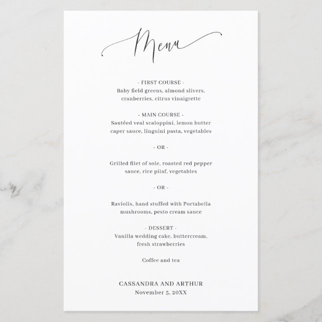 Menú de Boda Clásico y Elegante (Anverso)