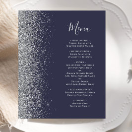 Menú de boda con borde de brillo plateado azul osc