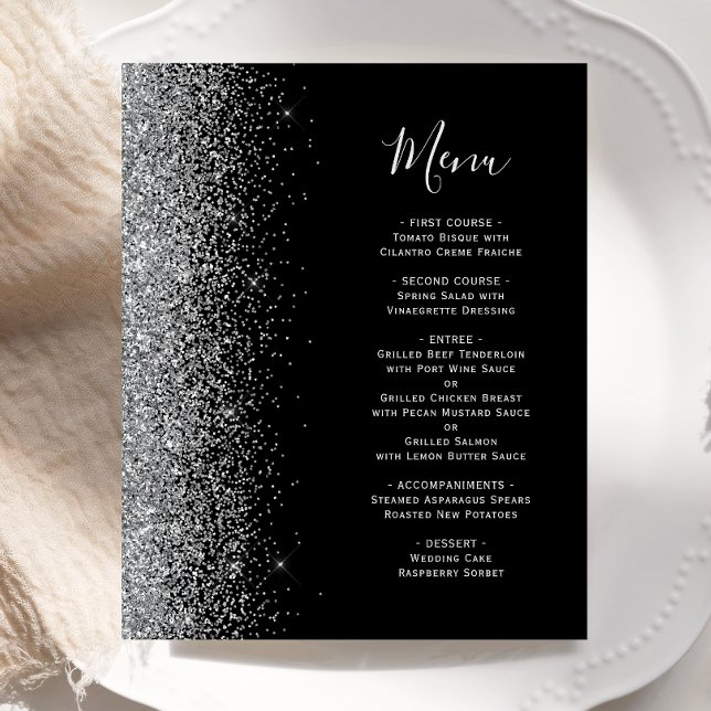 Menú de boda con borde de brillo plateado negro ec (Subido por el creador)