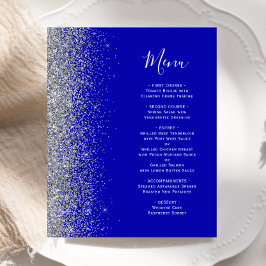 Menú de boda con borde de purpurina plateada azul 