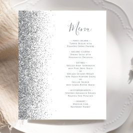 Menú de Boda con Borde de Purpurina Plateada Presu