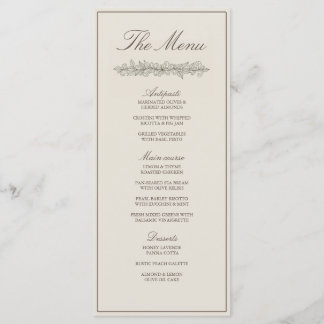 Menú de Boda con Borde Floral Clásico Elegante