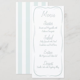 Menú de boda con borde verde espuma de mar rayado