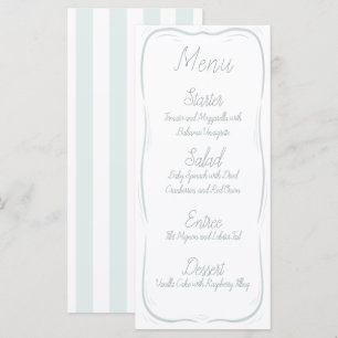 Menú de boda con borde verde espuma de mar rayado