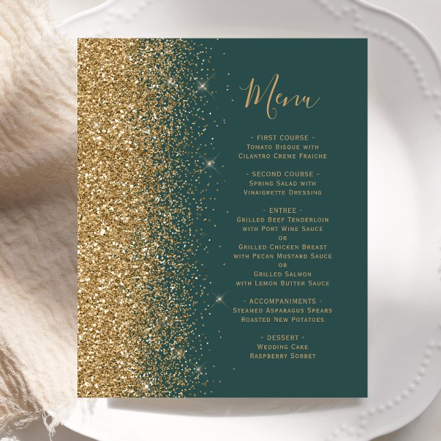 Menú de Boda con Brillo Dorado Verde Oscuro Presup (Subido por el creador)