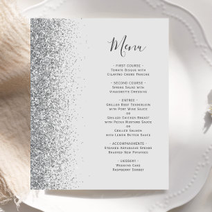 Menú de boda con brillo plateado gris pálido econó