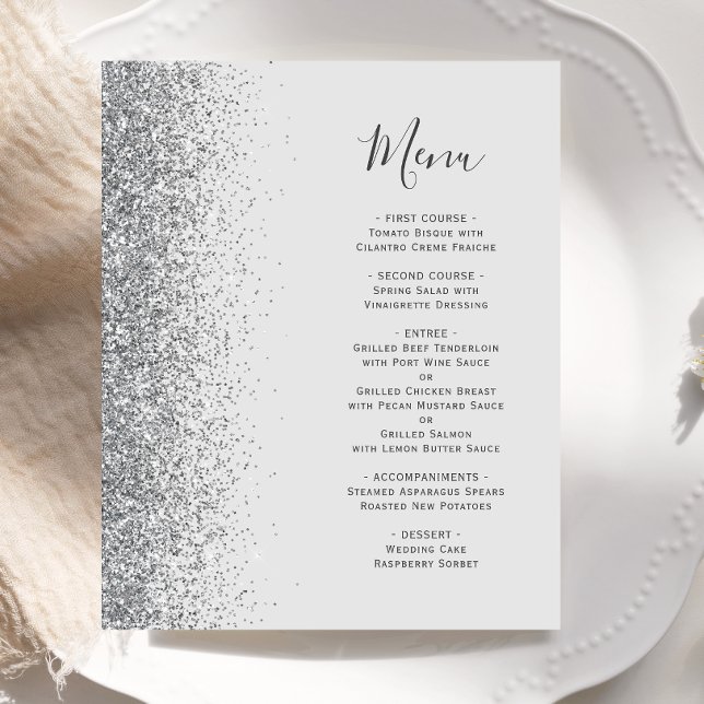 Menú de boda con brillo plateado gris pálido econó (Subido por el creador)