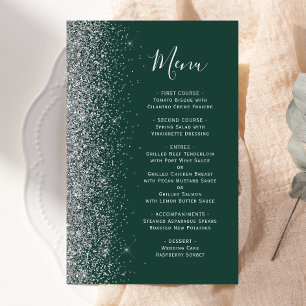 Menú de Boda con Brillo Plateado Verde Oscuro Econ