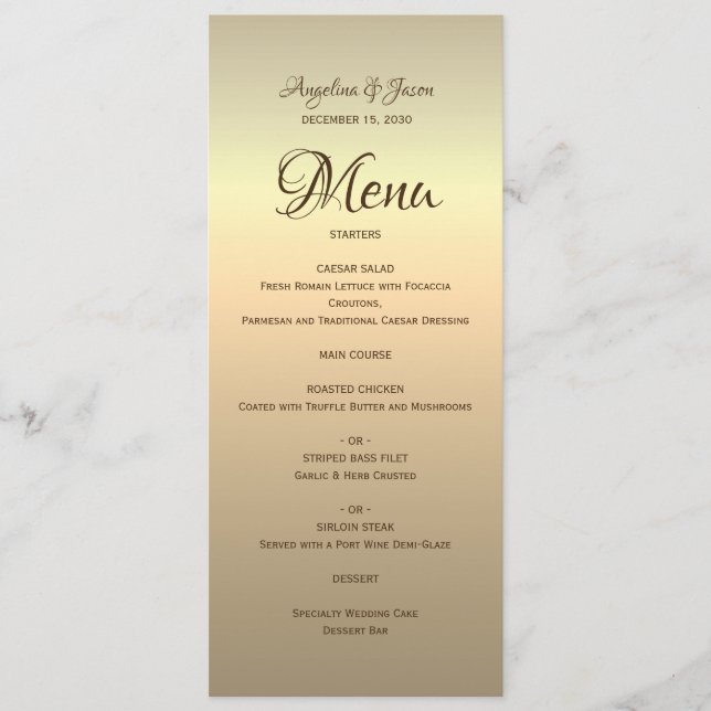 Menú de Boda con Caligrafía Dorada Elegante (Anverso)