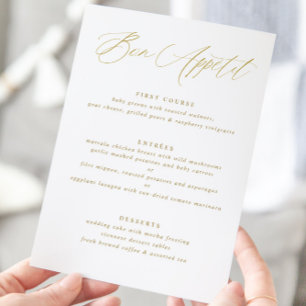 Menú de Boda con Caligrafía Dorada Moderno y Elega
