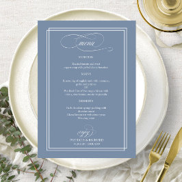 Menú de Boda con Caligrafía Elegante Azul Polvorie