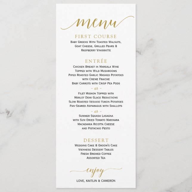 Menú de Boda con Caligrafía Romántica | 4 x 9 | Do (Anverso)
