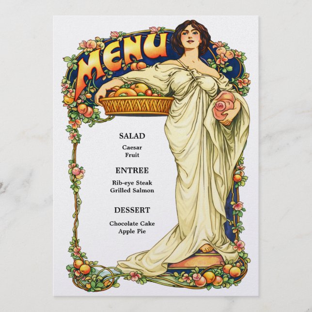 Menú de Boda con Cartela Art Nouveau Retro (Anverso)