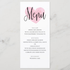 Menú de boda con corazón rosa. Cena moderna románt