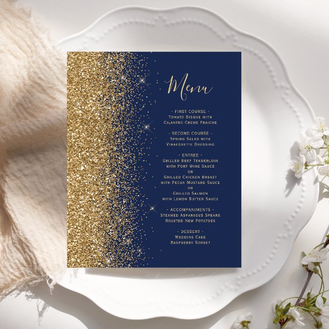 Menú de Boda con Destellos de Oro Azul Marino Econ (Subido por el creador)