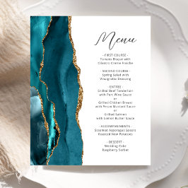 Menú de Boda con Escritura de Ágata Teal Dorada Ec