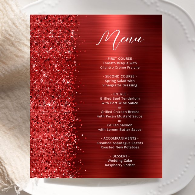 Menú de Boda con Glam Glitter Script Rojo Presupue (Subido por el creador)