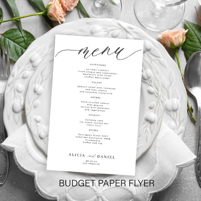 Menú de boda con guión blanco negro romántico de p (Subido por el creador)