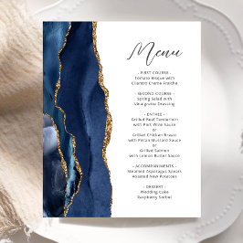 Menú de Boda con Guión de Ágata Dorada Azul Marino