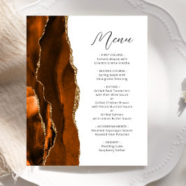 Menú de Boda con Guión de Ágata Dorada Naranja Que