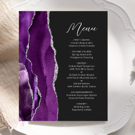 Menú de boda con guión de ágata plateada púrpura p