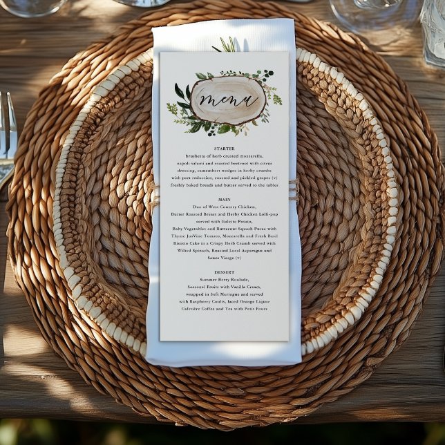 Menú de Boda con Hojas de Madera Rústica y Verdor (Subido por el creador)