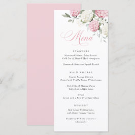 Menú de boda con hortensias rosadas elegantes y fo