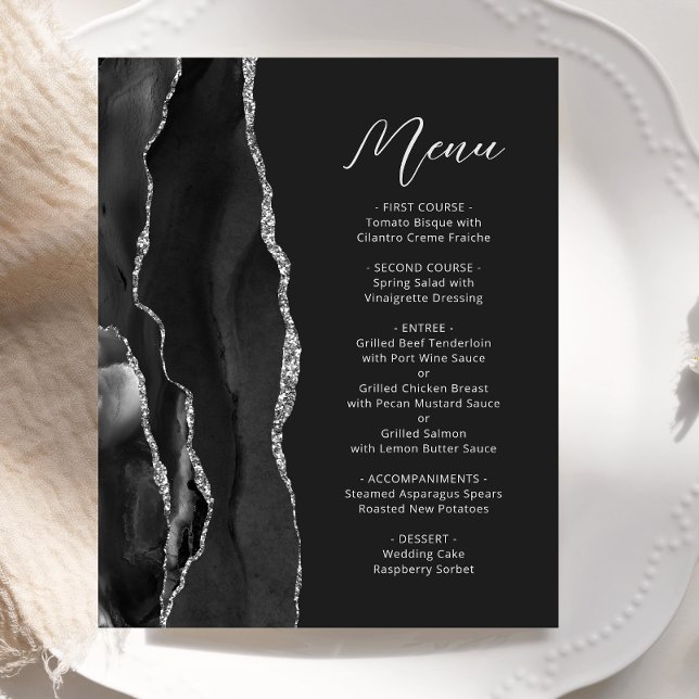 Menú de Boda con Letra Cursiva de Ágata de Plata E (Subido por el creador)