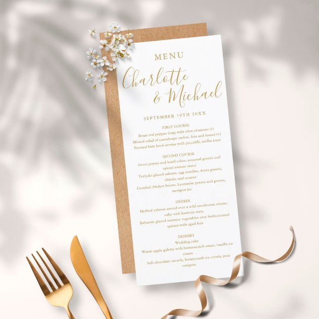 Menú de Boda con Letra Dorada Simple y Elegante (Subido por el creador)