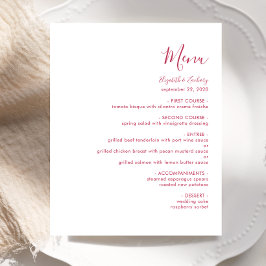 Menú de boda con letra magenta moderna presupuesta