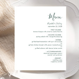 Menú de Boda con Letra Moderna Esmeralda Verde