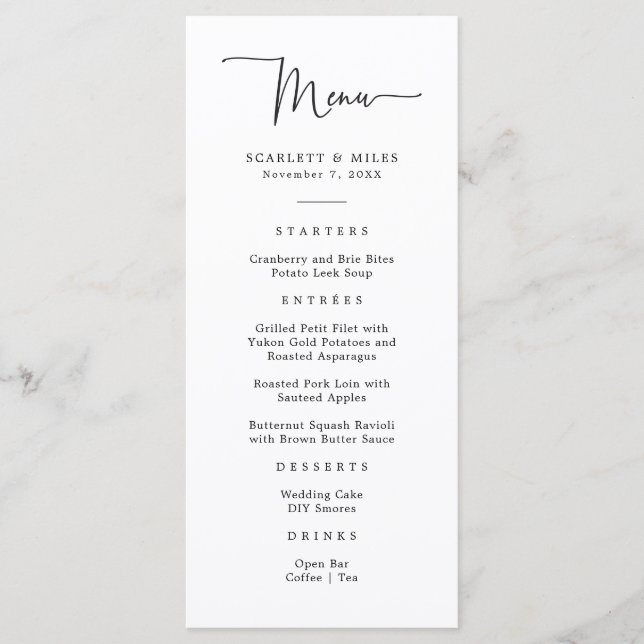 Menú de Boda con Letra Script Simple (Anverso)