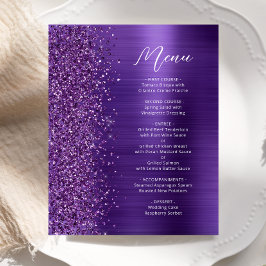 Menú de Boda con Letras de Purpura Brillo Glam en 