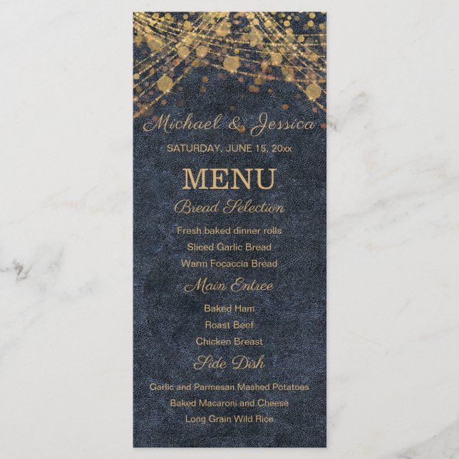 Menú de Boda con Luces de Cuerda Doradas y Fondo A (Anverso)