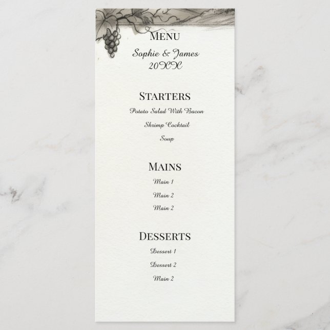 Menú de Boda con Marco Botánico Sepia (Anverso)