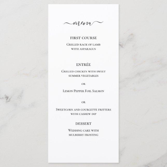 Menú de Boda con Monograma Clásico Elegante Blanco (Anverso)