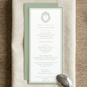 Menú de Boda con Monograma de Cresta Botánica Verd