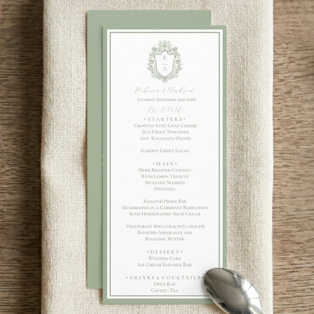 Menú de Boda con Monograma de Cresta Botánica Verd (Subido por el creador)