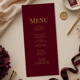 Menú de Boda con Monograma Dorado y Burgundy Minim