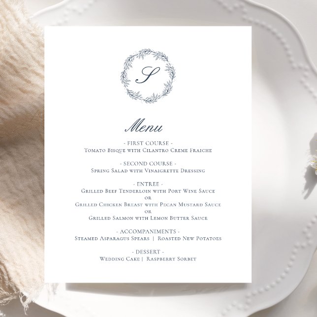 Menú de Boda con Monograma en Azul Índigo (Subido por el creador)