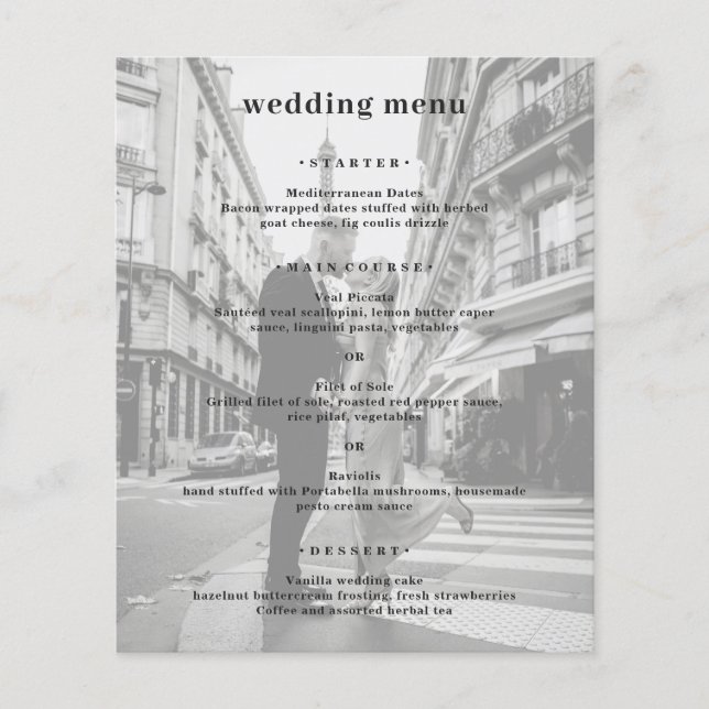 Menú de Boda con Presupuesto Mínimo de Foto Modern (Frente)
