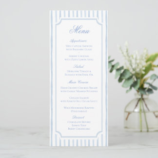 Menú de Boda con Rayas de Acuarela Azul