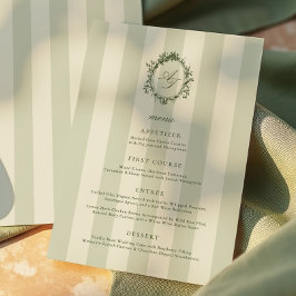 Menú de Boda con Rayas Verde Salvia