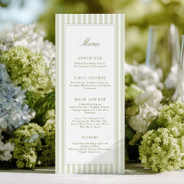 Menú de boda con rayas verdes elegantes