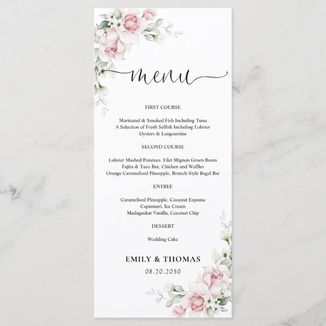 Menú de Boda con Rosas Rosadas (Anverso)