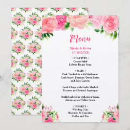 Menú de Boda con Rosas Rosadas y Follaje