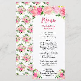 Menú de Boda con Rosas Rosadas y Follaje