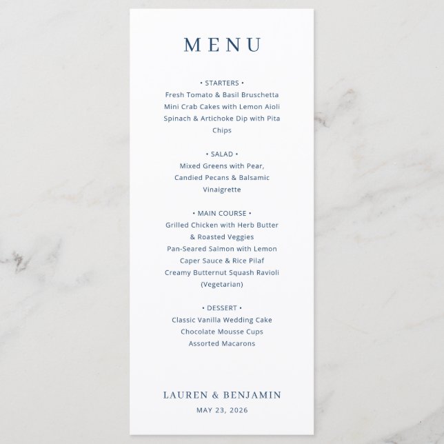 Menú de Boda con Serif Elegante Blanco (Anverso)